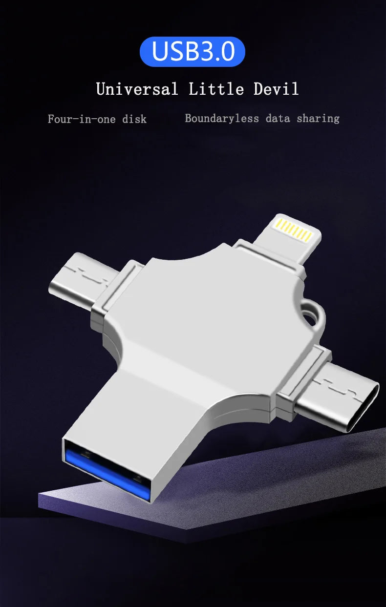 4-in-1 USB  Android/TYPE-C/USB3.0/OTG, 1M+ Cycles, High-Speed 17-90MB/S, Wide Temp Range, Fast Ship, Great Service WHEN YOU PURCHASE ONE WE OFFER A FREE LAPTOP STAND AS A GIFT