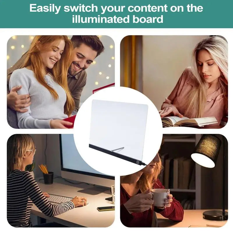 LED Letter Message Board With 7 Colorful Pens Acrylic Dry Erase Board with Light Light Up Dry Erase Board for Office School Home