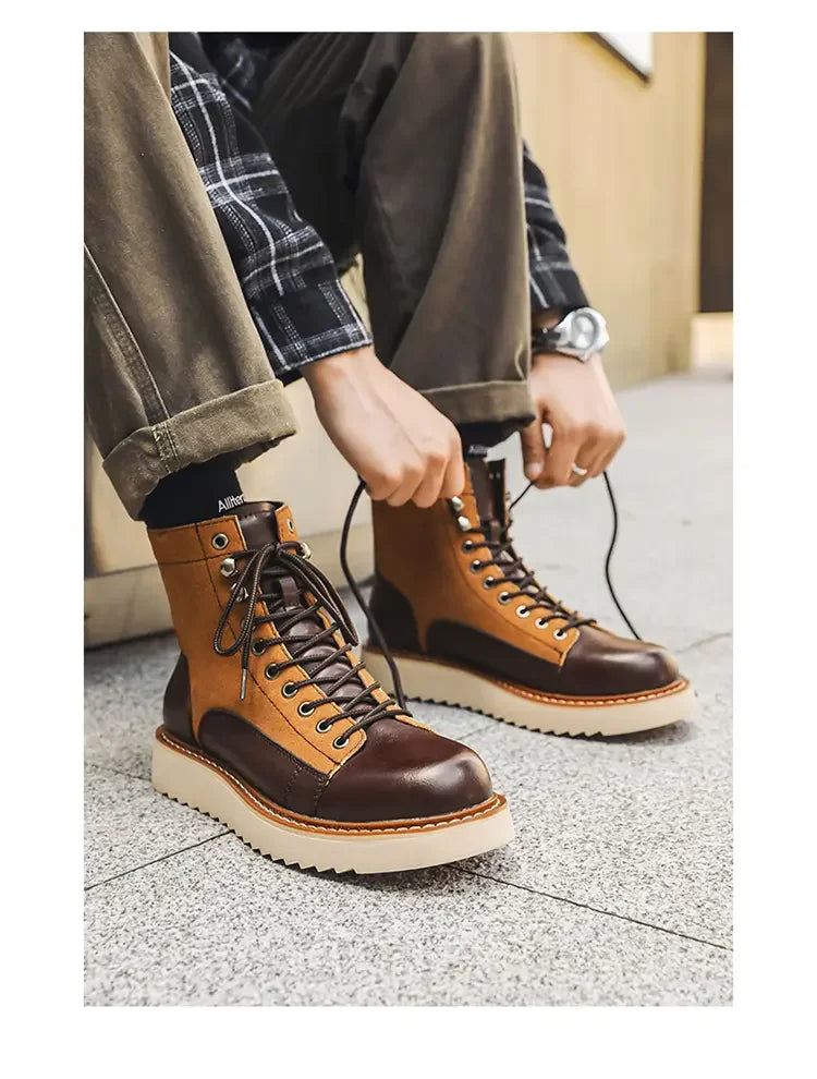 New Collection 2024-2025  Brand Men Genuine Leather  Boots 2024 Men Brand Comfortable Retro British Style Work Outdoor Ankle Classic Handmade Boots Buy one boots Get a free Laptop stand