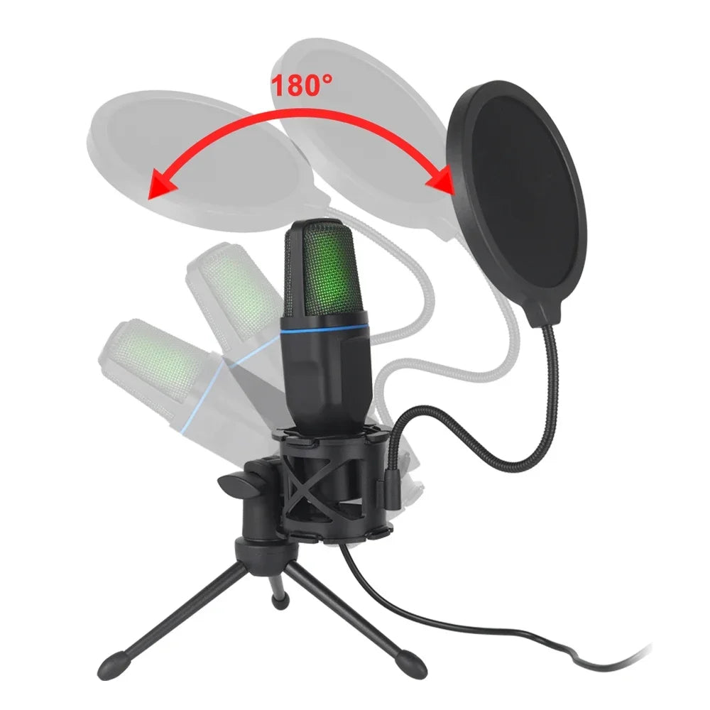 RGB Professional Microphone USB Microfone Condensador Wire Gaming Mic for Podcast Recording Studio Streaming Laptop Desktop PC