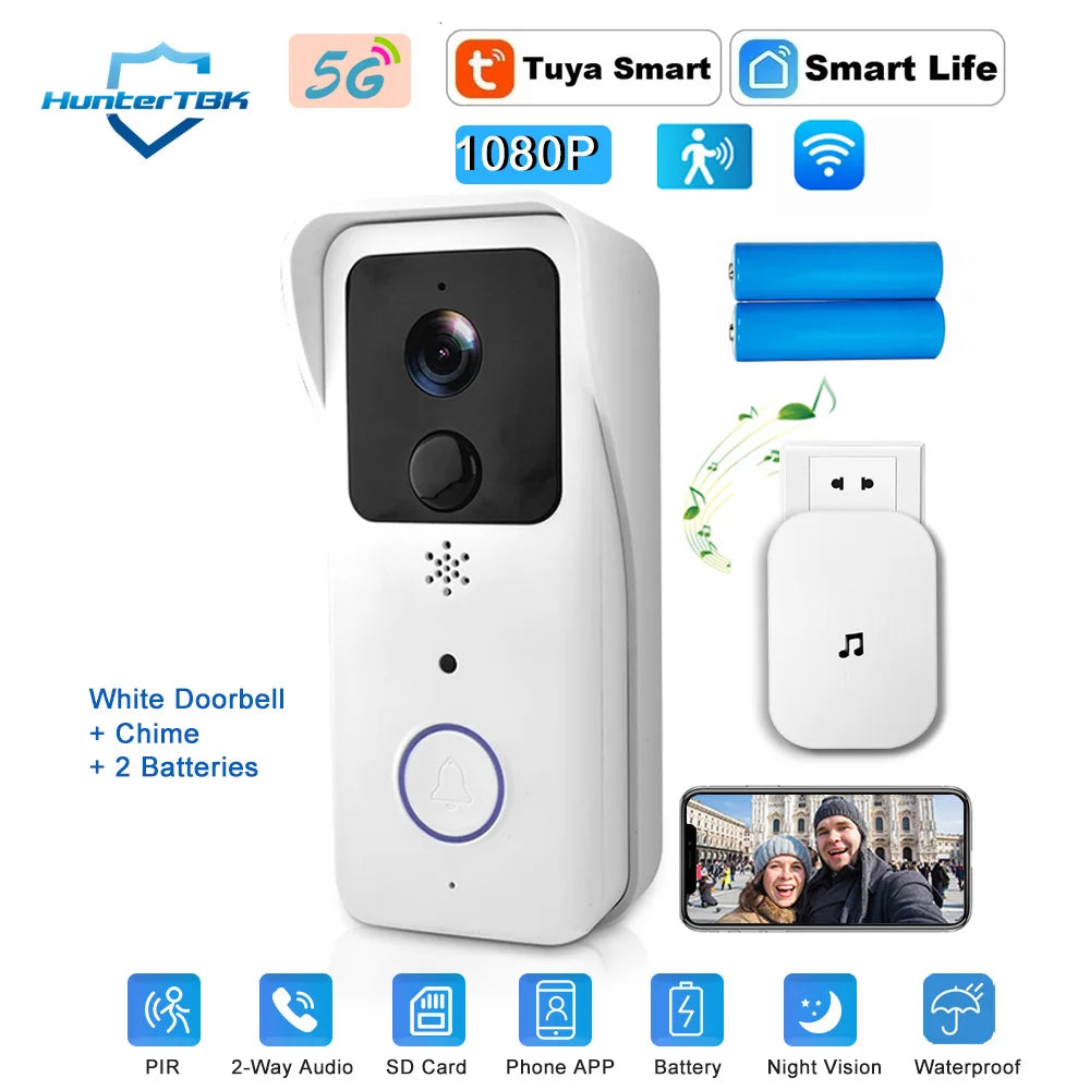 5GHz 2.4GHz Wireless WIFI Doorbell 1080P Video Intercom Door Bell with Camera Tuya Smart PIR Motion Detection Home Security Bell