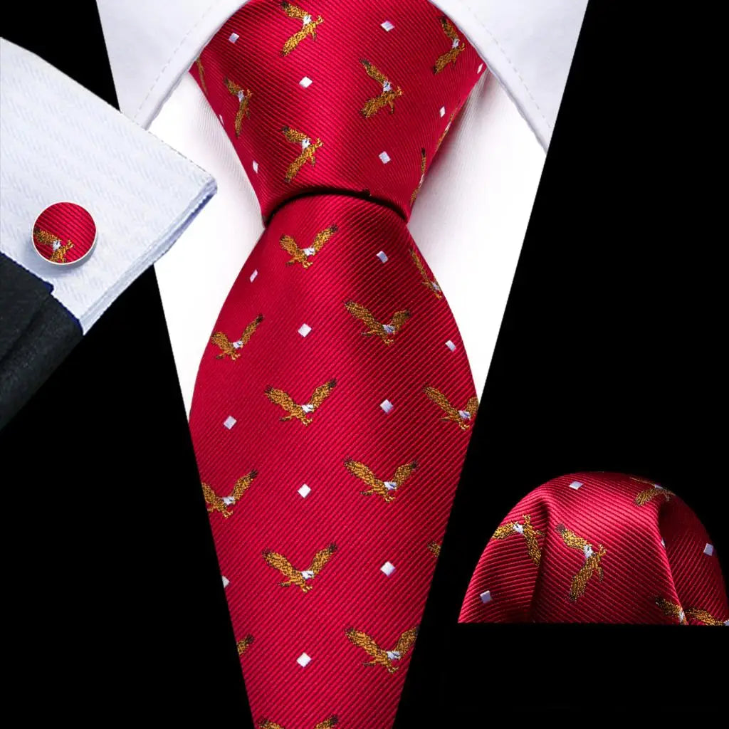 Barry.Wang Jacquard Animal Silk Men Tie Hankerchief Cufflinks Set Novelty Necktie for Male Gift Wedding Business Party 30 Styles