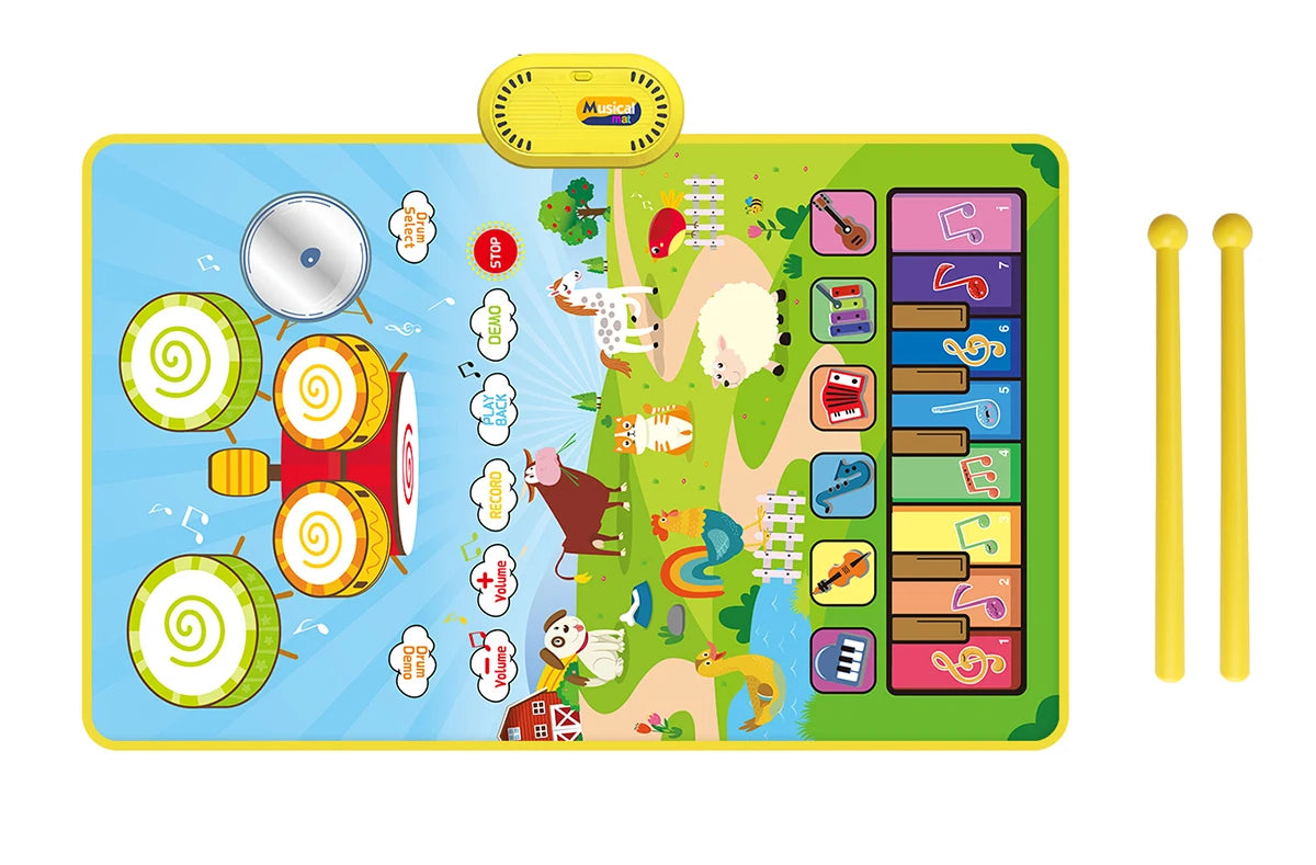80x50cm Music Play Mat for Kids Toddlers Floor Piano Keyboard Drum Toys Dance Mat with 6 Instruments Sounds Educational Toys