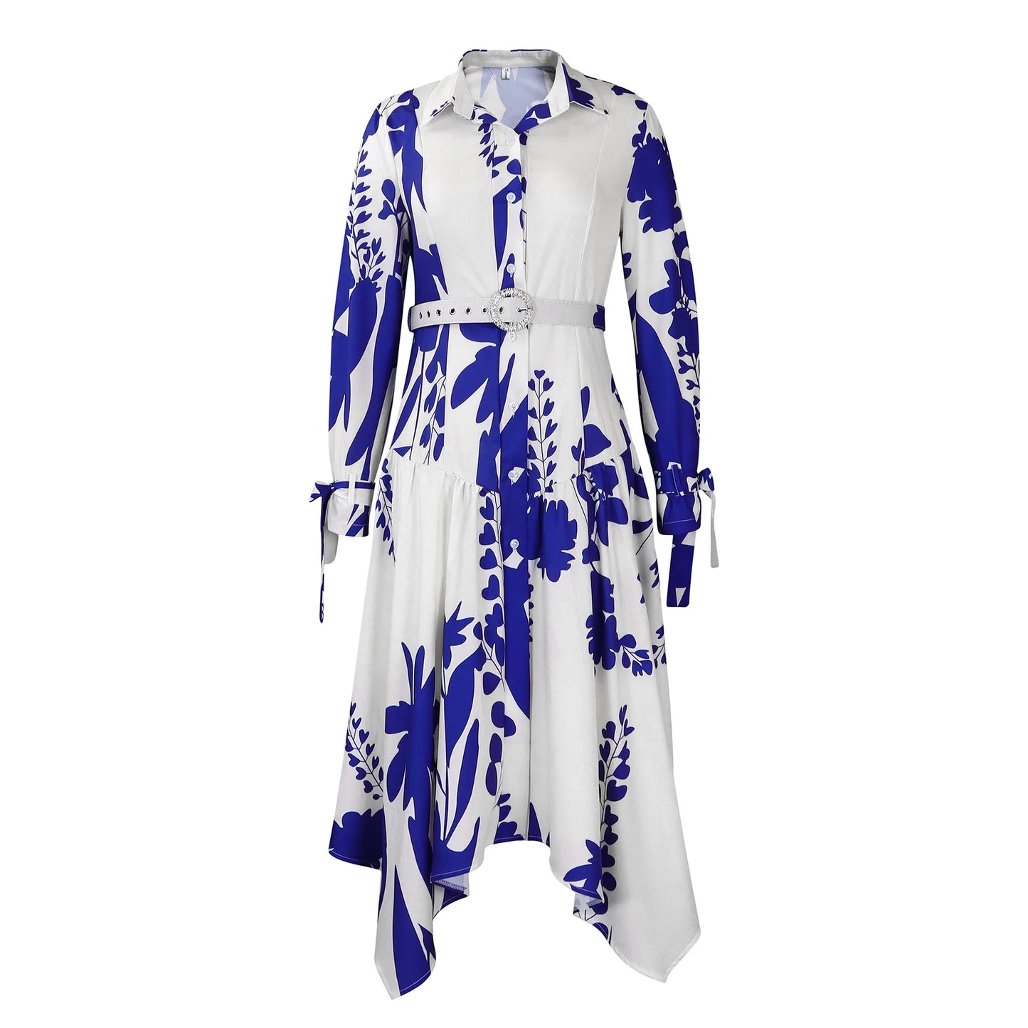 Brand new collection 2024-2025 Europe Plus-size Women's Fashion Fashion New Temperament Printed Irregular Lapel Dress Y2k Dress