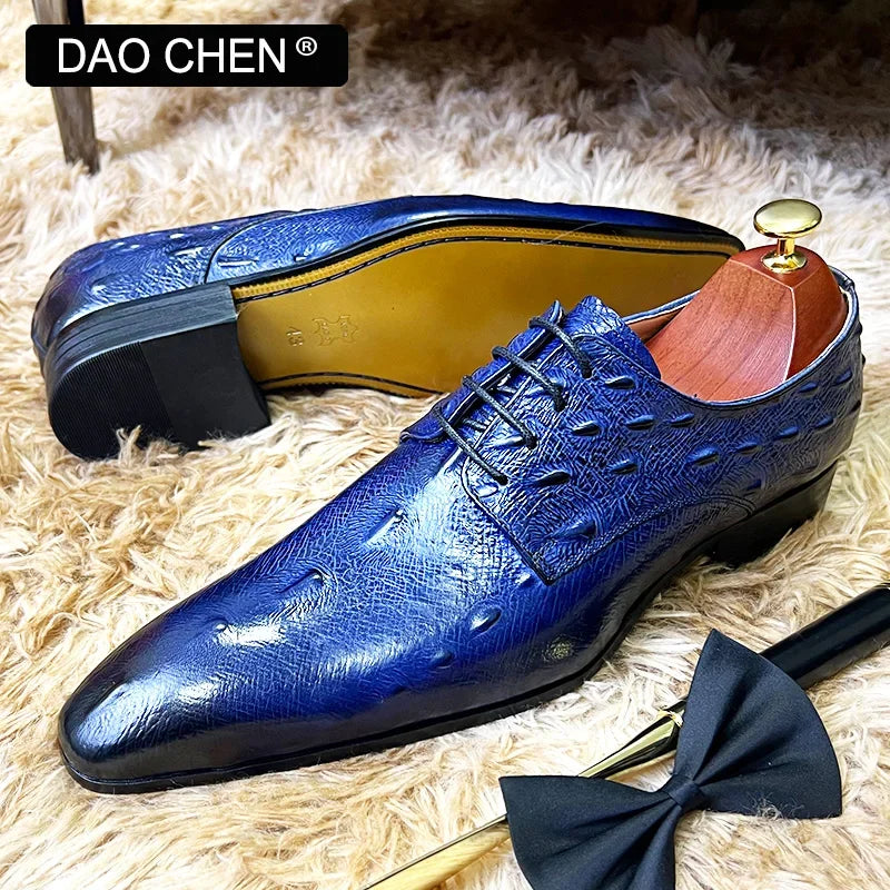 NEW 2024 ITALIAN MEN LEATHER SHOES BLUE BLACK CROCODILE SHOES LACE UP LUXURY MEN DRESS SHOES OFFICE WEDDING OXFORDS SHOES FOR MEN