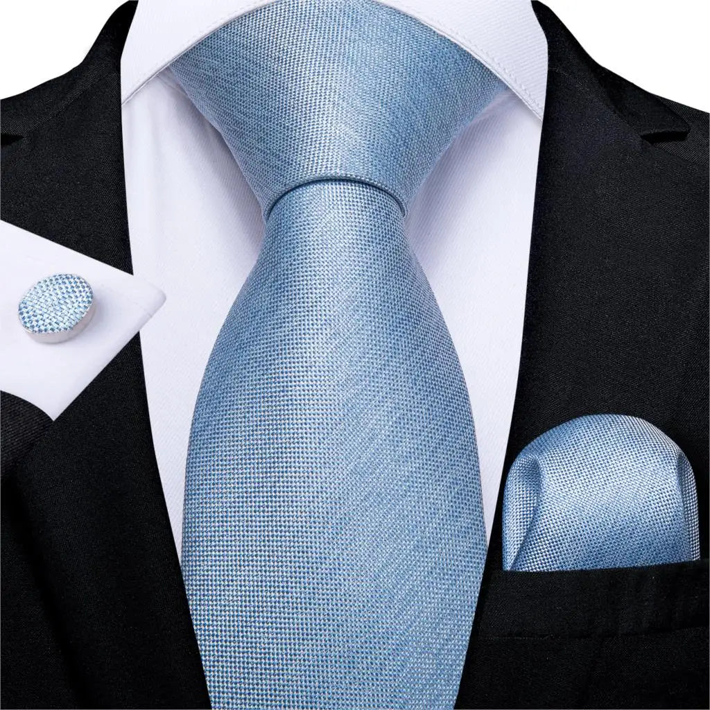 DiBanGu Mens Necktie Teal Green Blue Solid Design Silk Wedding Tie For Men Hanky Cufflinks Tie Set Fashion Bussiness Party