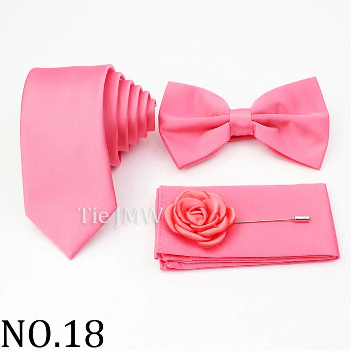 Hot Sale Pink Purple Sage Green Tie Set Polyester Necktie Bowtie Cufflink Brooch For Groom Suit Wedding Cravat Shirt Accessory