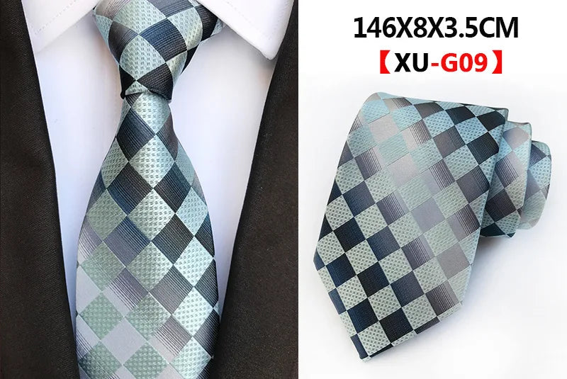 Men's Fashion Tie 8cm Silk Classic Necktie Yellow Blue Plaid Striped Flower Ties Business Wedding Mans Neckwear Gift Accessories