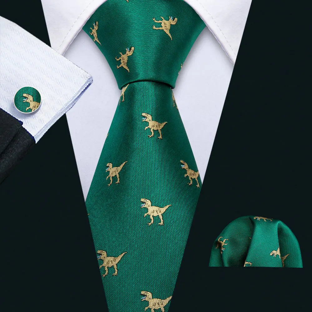 Fashion Silk Men Tie Green Teal Blue Solid Paisley Striped Plaid Floral Animal Necktie Handkerchief Cufflinks Set Barry. For Wedding