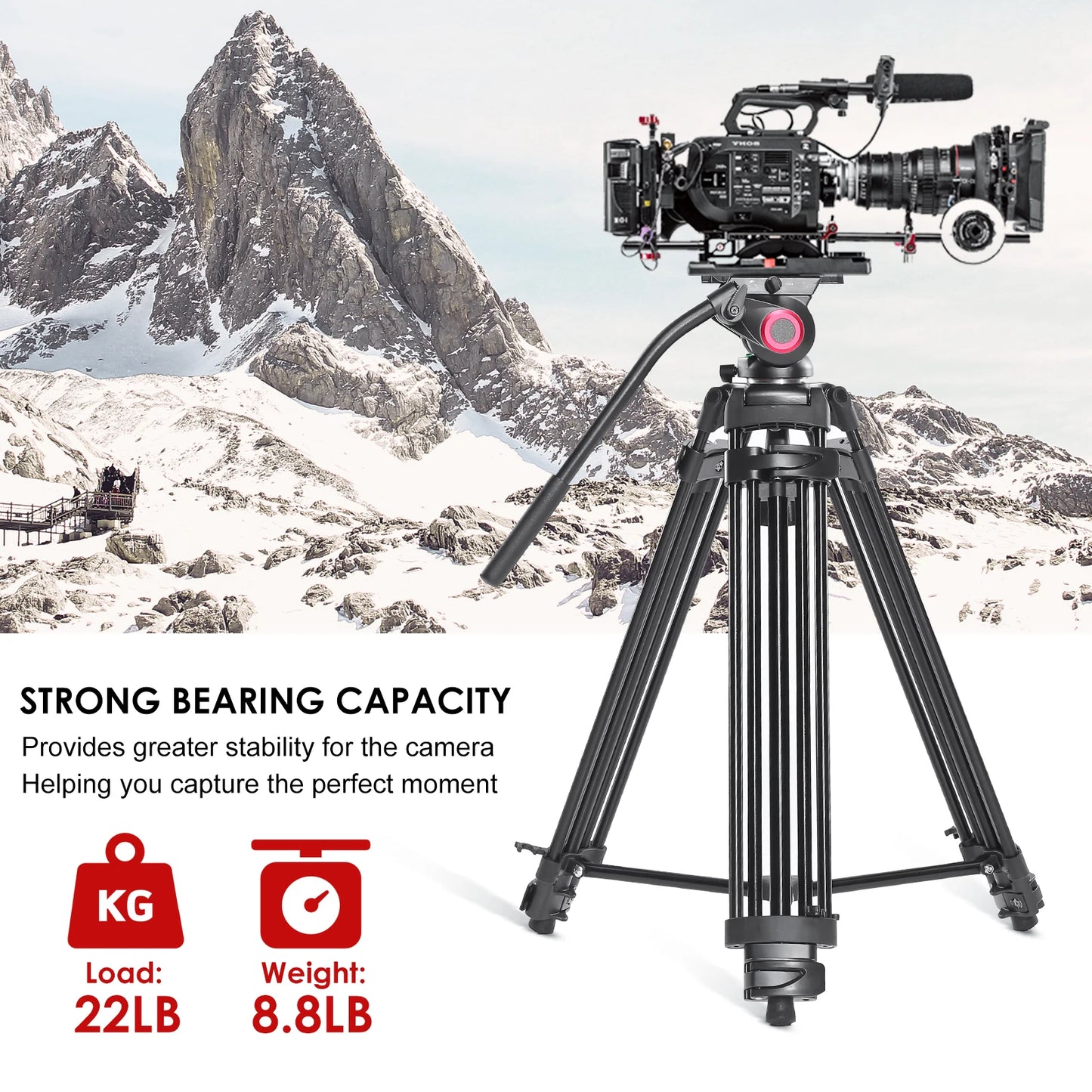 AMAZONY miliboo Heavy Duty Tripod for Camera Video Tripod with Fluid Head Aluminum Camera Tripod for DSLR,Maxload 22lbs with Tripod Bag