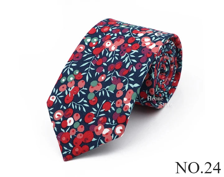 New Chic Floral Tie For Men 2025 100% Cotton Beautiful Elegant Flower Necktie White Blue Narrow Skinny Wedding Casual Cravat