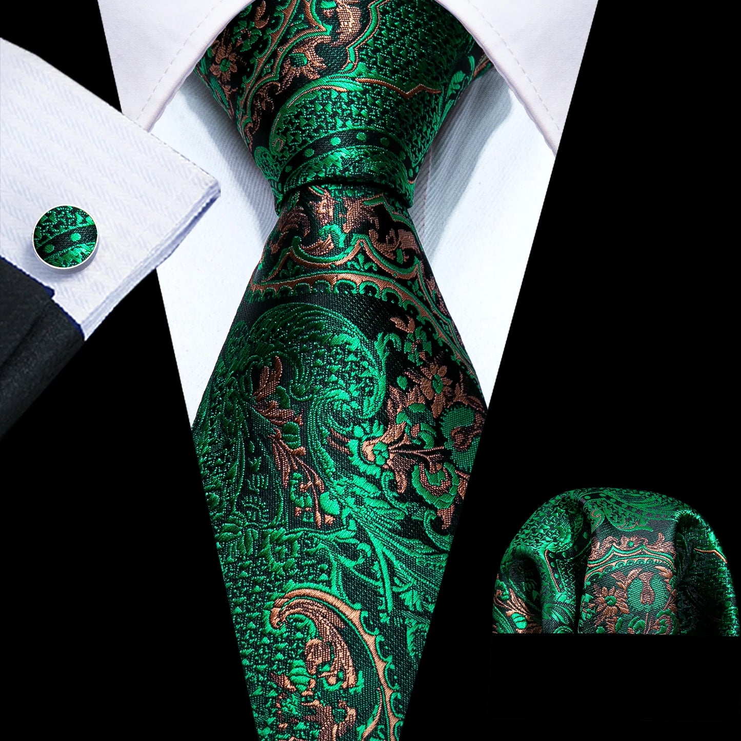 Fashion Silk Men Tie Green Teal Blue Solid Paisley Striped Plaid Floral Animal Necktie Handkerchief Cufflinks Set Barry. For Wedding