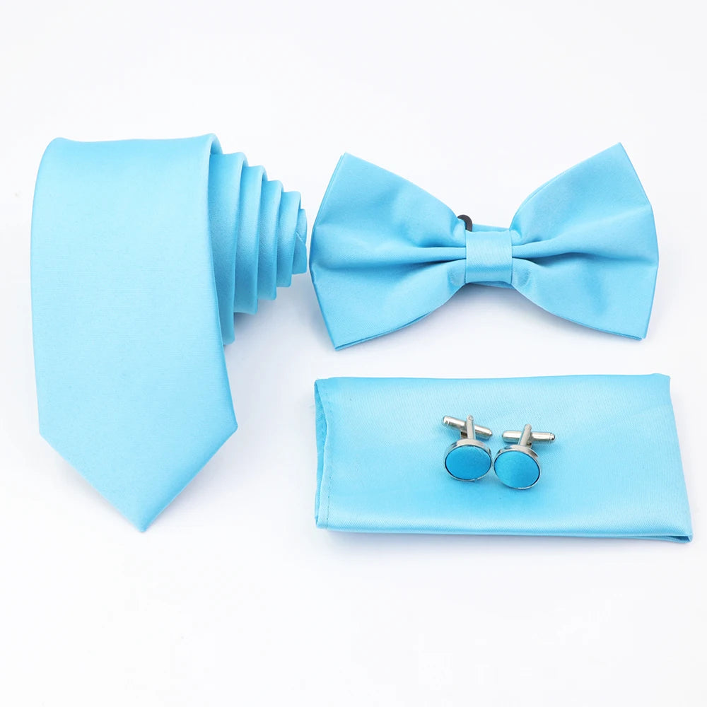 Hot Sale Pink Purple Sage Green Tie Set Polyester Necktie Bowtie Cufflink Brooch For Groom Suit Wedding Cravat Shirt Accessory