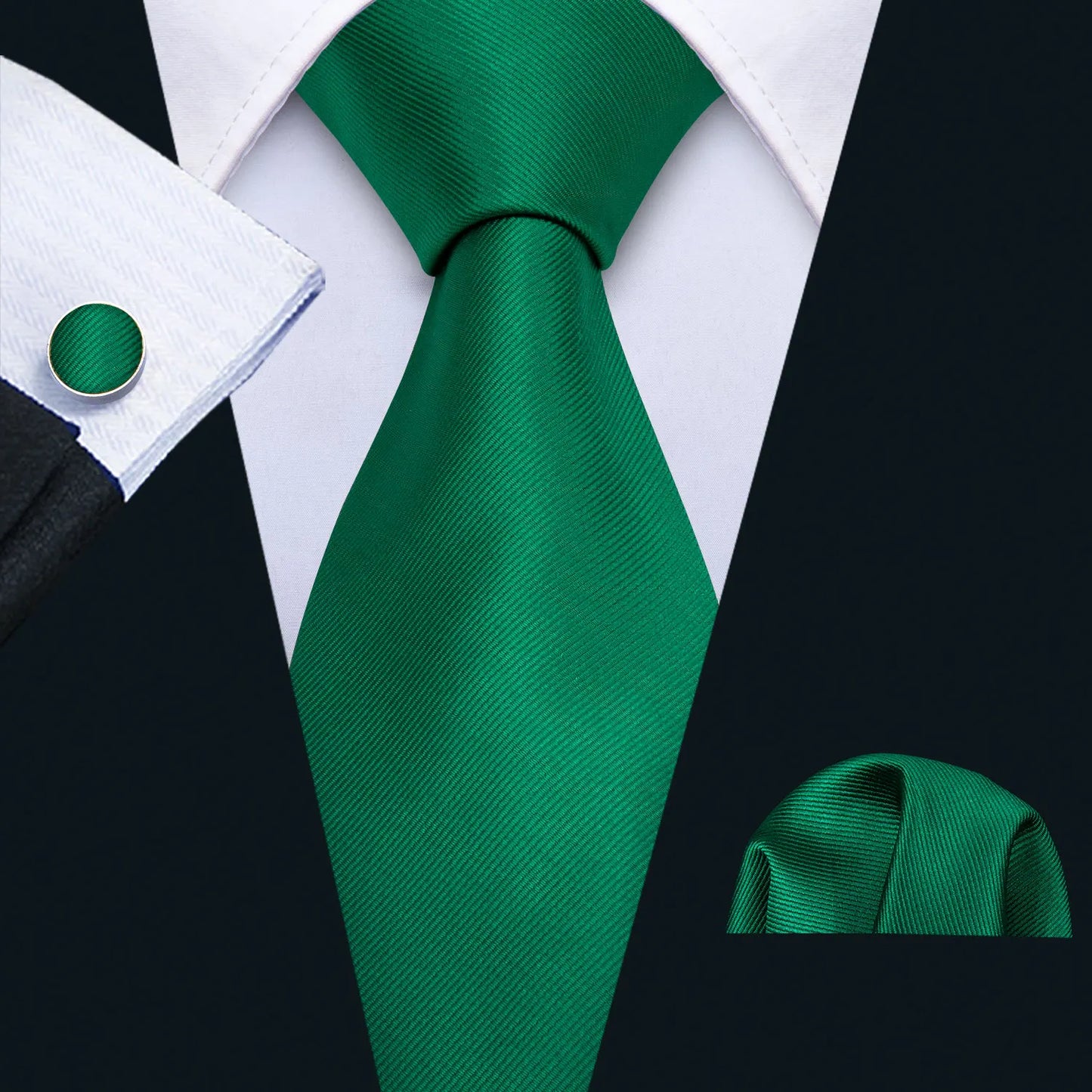 Amazony Epic Green Silk Mens Tie Hanky Cufflinks Set Mint Grass Teal Bottle Sage Pea Green Necktie For Male Wedding Business Party
