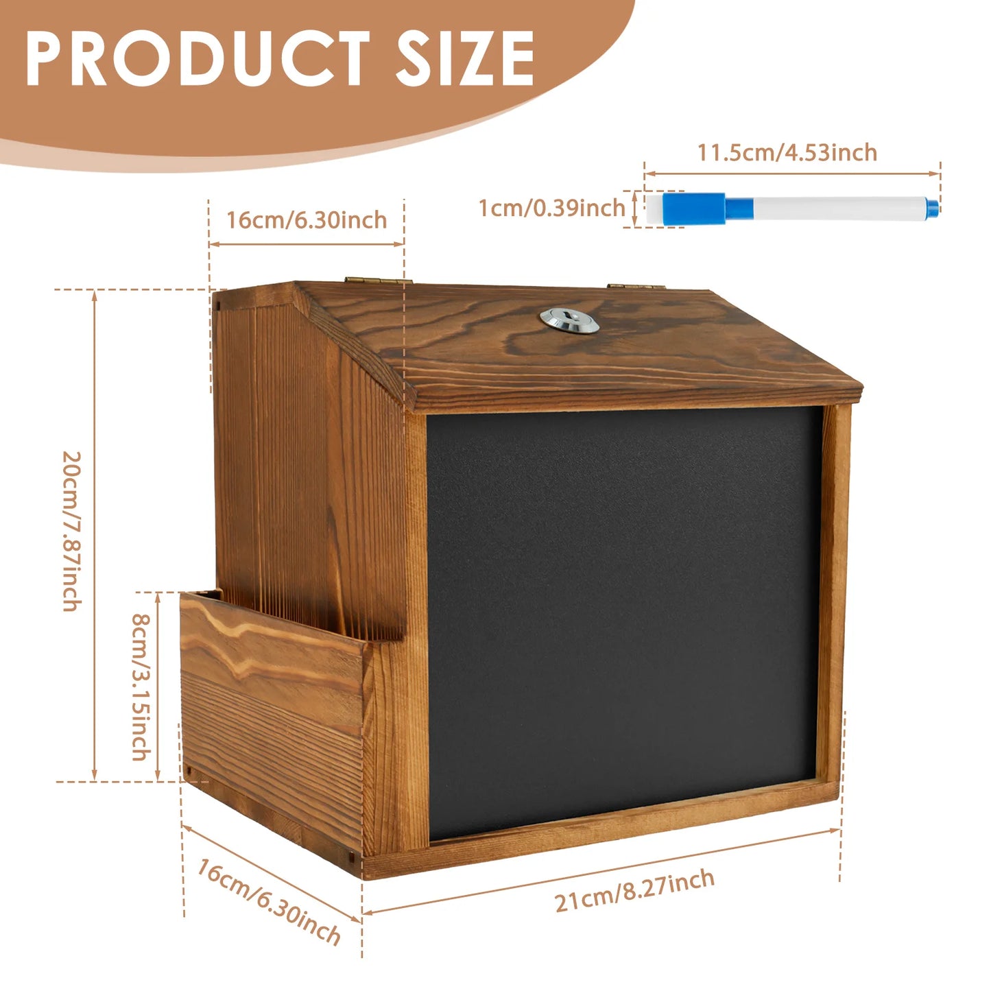 Wood Suggestion Box Wall Mounted Ballot Box Vintage Donation Box with Slot, Lock,Chalkboard Multifunctional for Church Wedding