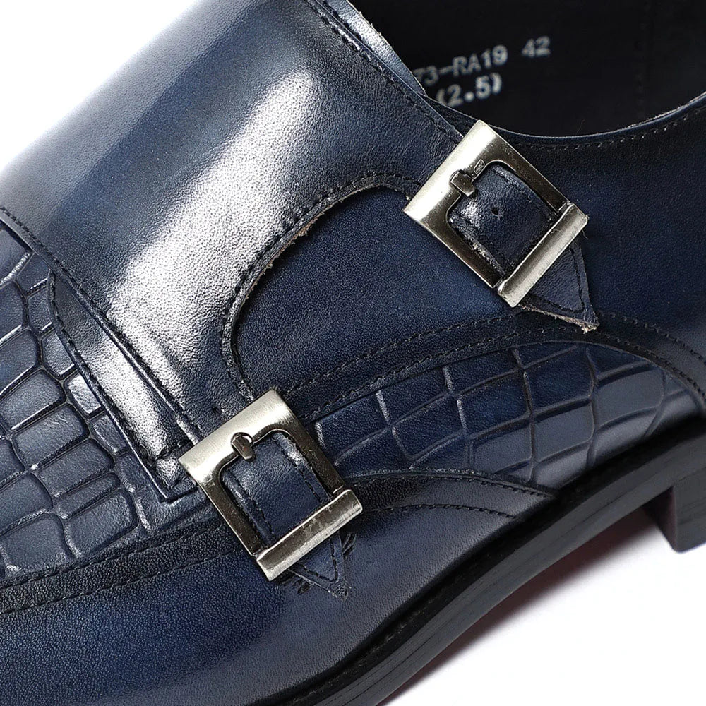 Natural Cow Leather Elegant Man Dress Shoes Stone Pattern Print Monk Double Buckle Strap and Cap Toe Business Party Social Shoes WE have 10% for all purchase in our store