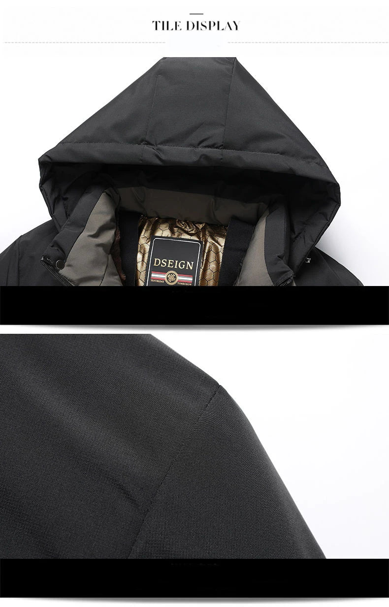 Men Winter  2025-2026 Thick Warm Parka Coat Fleece Inside Male Solid Color Hooded Thick Jacket  Men's Middle Long Coat Size