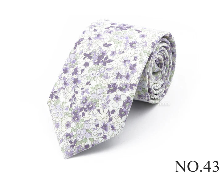 New Chic Floral Tie For Men 2025 100% Cotton Beautiful Elegant Flower Necktie White Blue Narrow Skinny Wedding Casual Cravat
