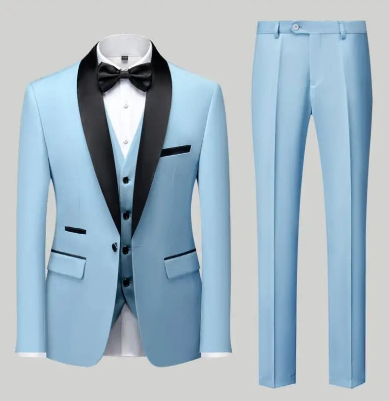 Black Men's Suit 3 Pieces, Business Wedding Terno Masculino, Fashion Slim Fit Costume Homme, Blue Red Gray, Asian Size M-4XL 5XL