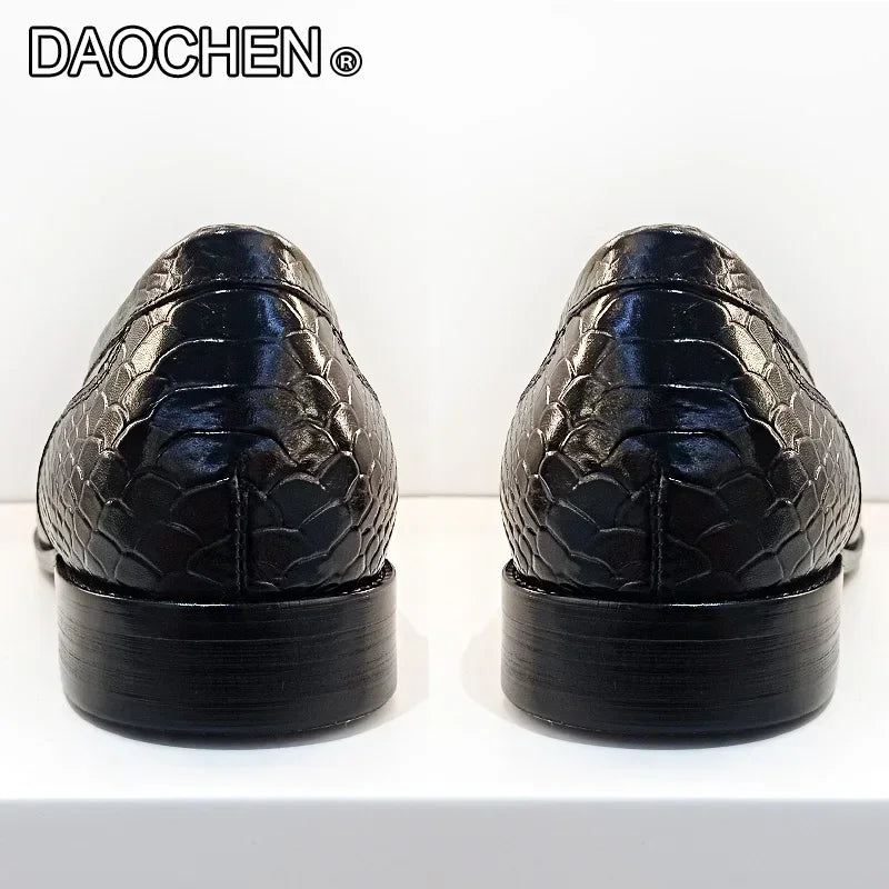 LUXURY MEN'S LOAFERS SHOES BLACK ROYAL BLUE SNAKE PRINT CASUAL MENS DRESS SHOES WEDDING OFFICE BANQUET LEATHER SHOES MEN