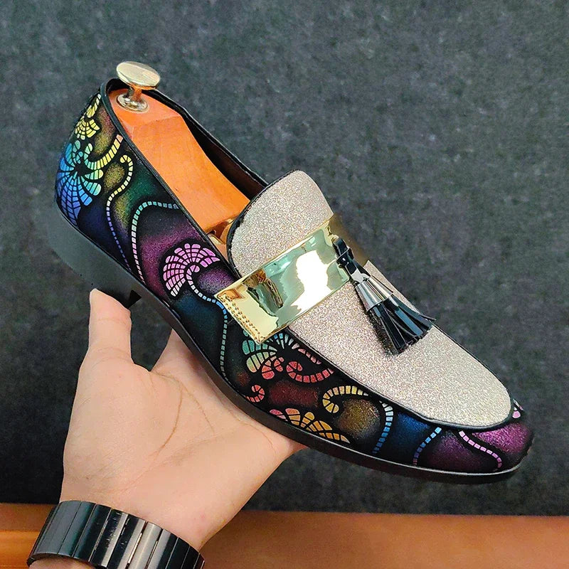 New 2025  Loafers for Men Flock Embroider Tassel Casual Shoes Slip-On Breathable Handmade Mens Dress Shoes Size 38-47