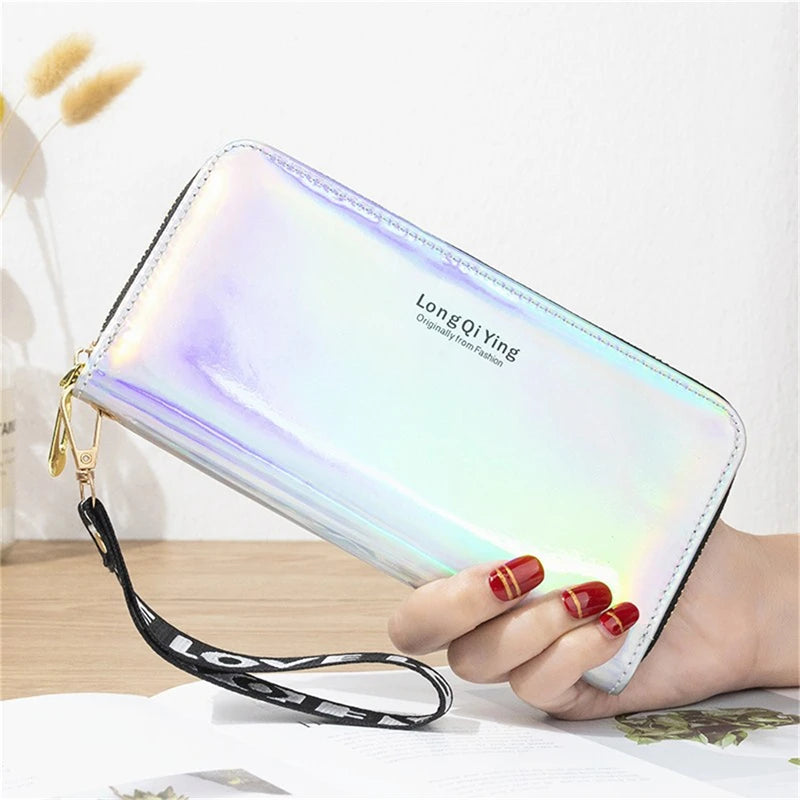 2024 New Laser Holographic Wallet Women Long Pu Leather Purse Fashion Female Clutch Large Capacity Zipper Purses Phone Purse Carteras