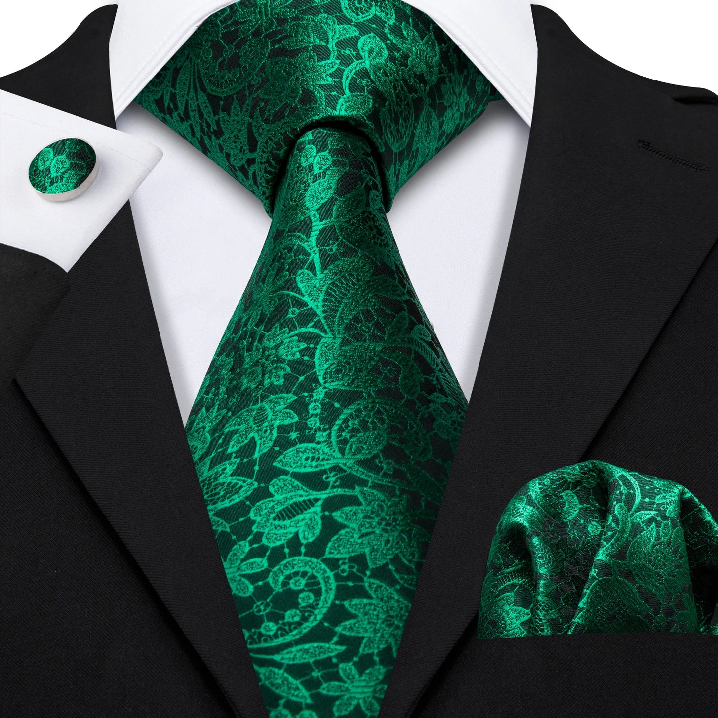 Amazony Epic Green Silk Mens Tie Hanky Cufflinks Set Mint Grass Teal Bottle Sage Pea Green Necktie For Male Wedding Business Party
