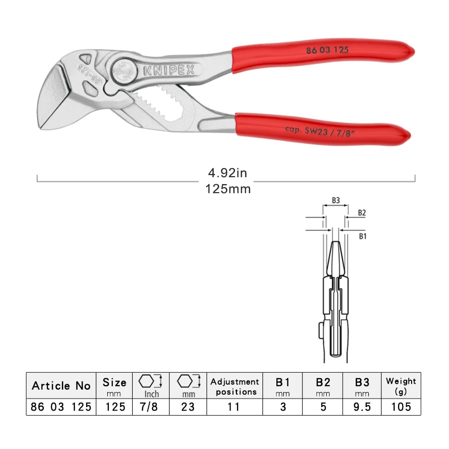 KNIPEX Pliers Wrench Chrome Plated Adjustable Plumbing Plier 8603125 8603150 8603180 8603250 8603300 8603400