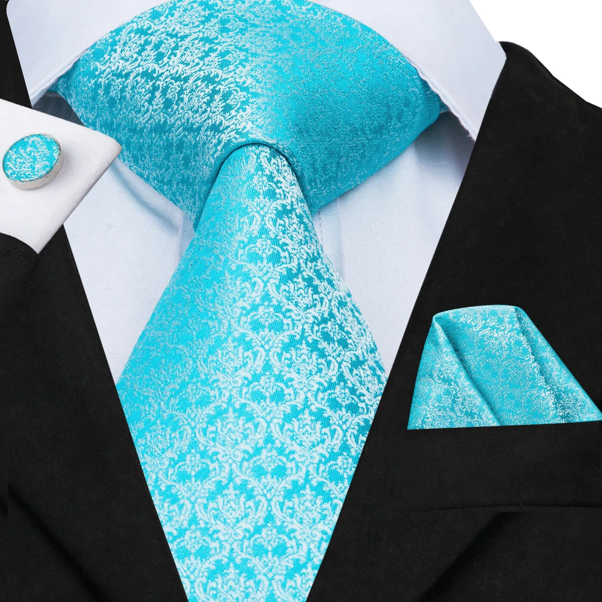 Brand New 2025 Hi-Tie Light Blue Striped Novelty Silk Wedding Tie For Men Handky Cufflinks Nicktie Set Fashion Design Business Party