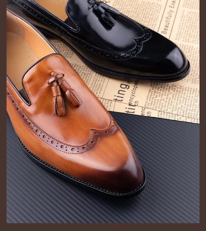 New Style Business Men Loafers Shoes Genuine Cowhide Handmade Sewing Casual Formal Wedding Party Slip on Pointed Dress Shoes Man
