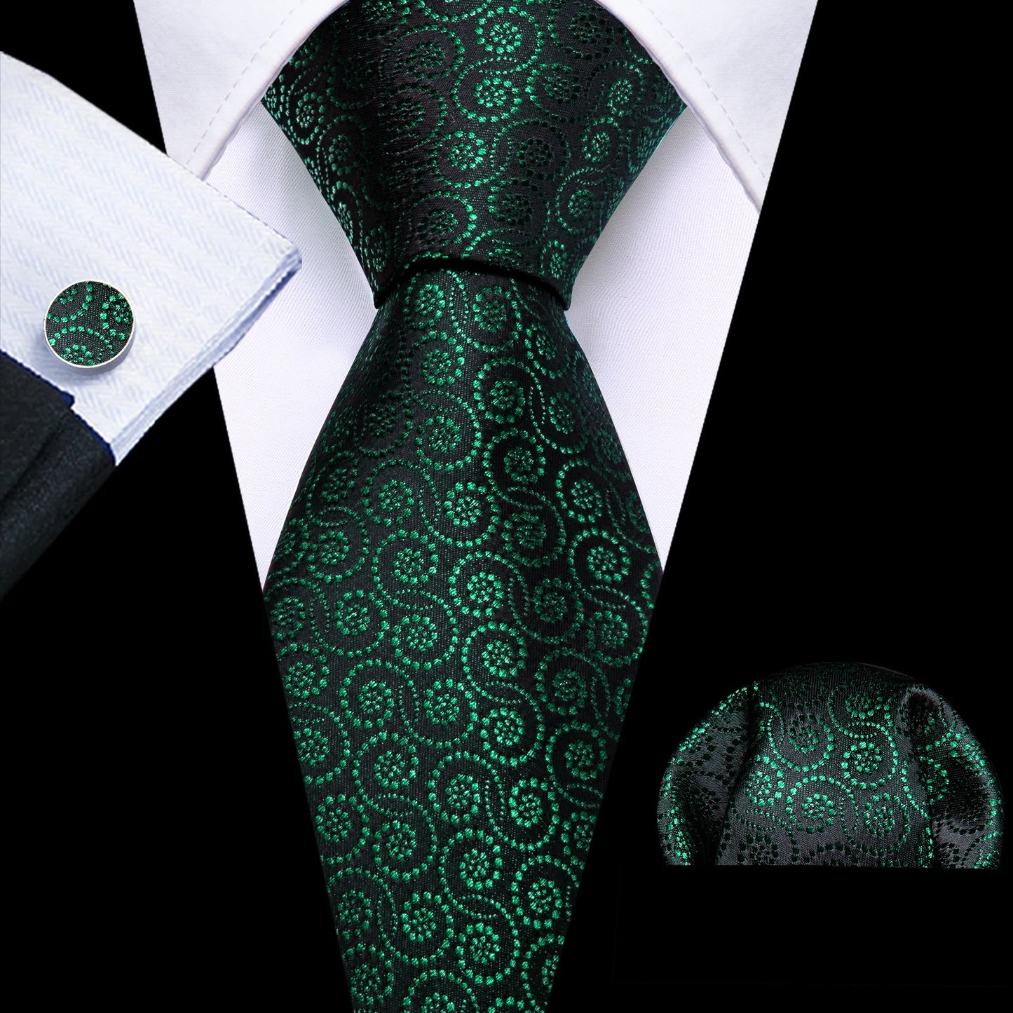 Fashion Silk Men Tie Green Teal Blue Solid Paisley Striped Plaid Floral Animal Necktie Handkerchief Cufflinks Set Barry. For Wedding