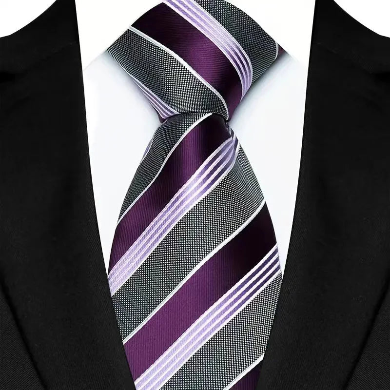 Luxury 8CM Mens Necktie Purple Color Stripes Floral Plaid Ties For Man Groom Jacquard Woven Neck Tie For Business Wedding Party