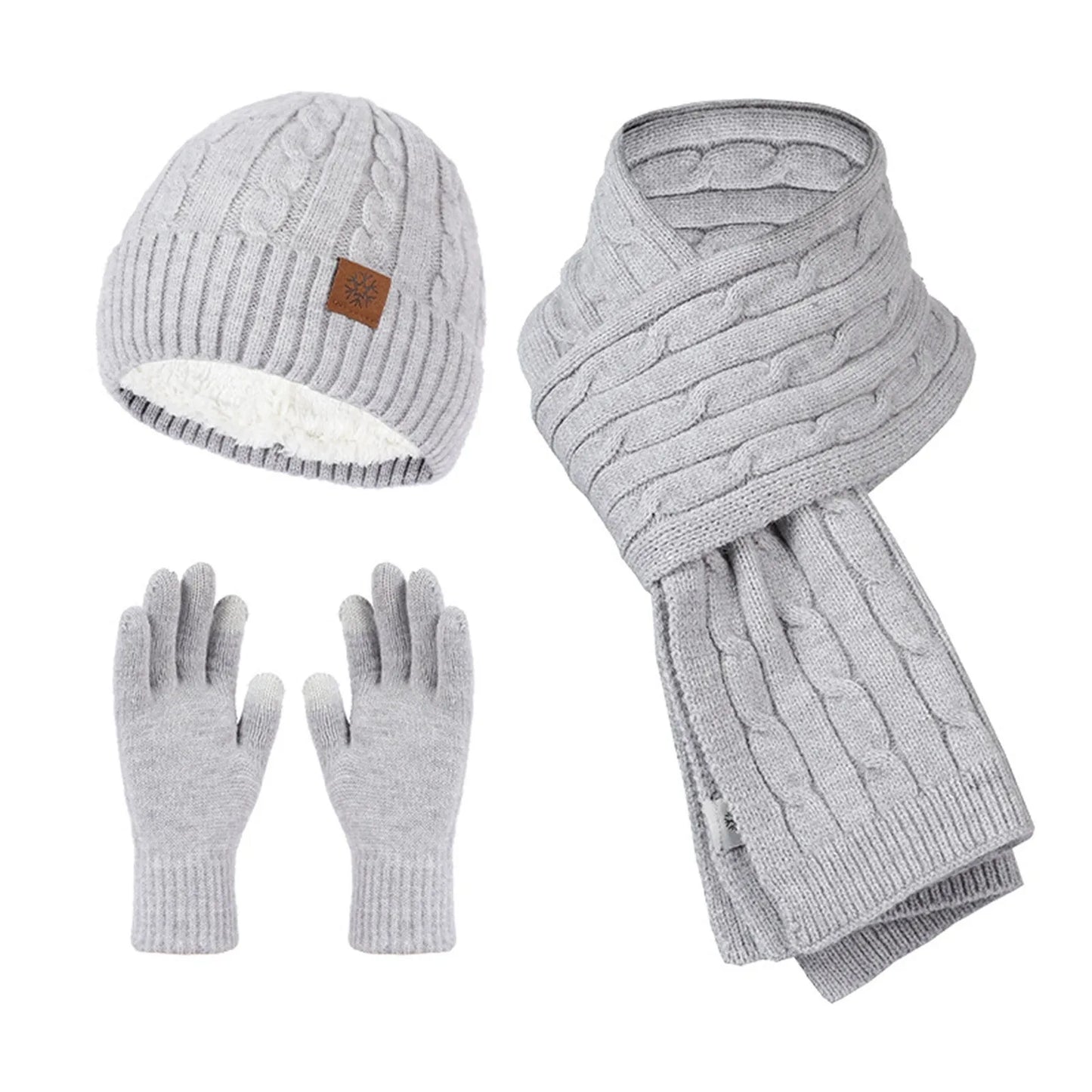 3 Piece Winter Sets Women Knitted Beanies Keep Warm Winter Hat For Women Scarves Cap Scarf Gloves Hats Outdoor Riding Knitwear
