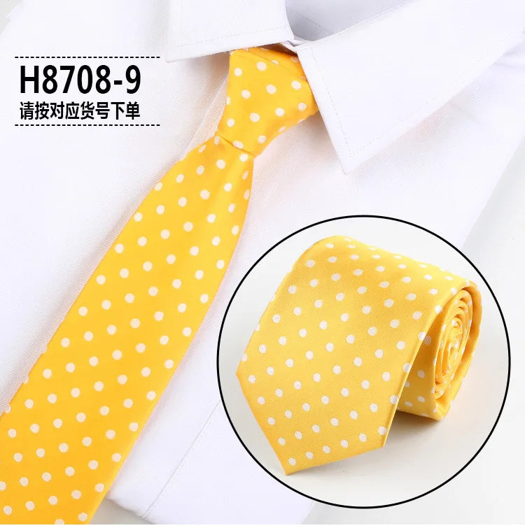 Brand New 2025 Fashion Dot Tie For Mens 8CM Necktie Business Formal Polka Dot Necktie Wedding Gift Orange Blue Red Tie Accessories Gravatas