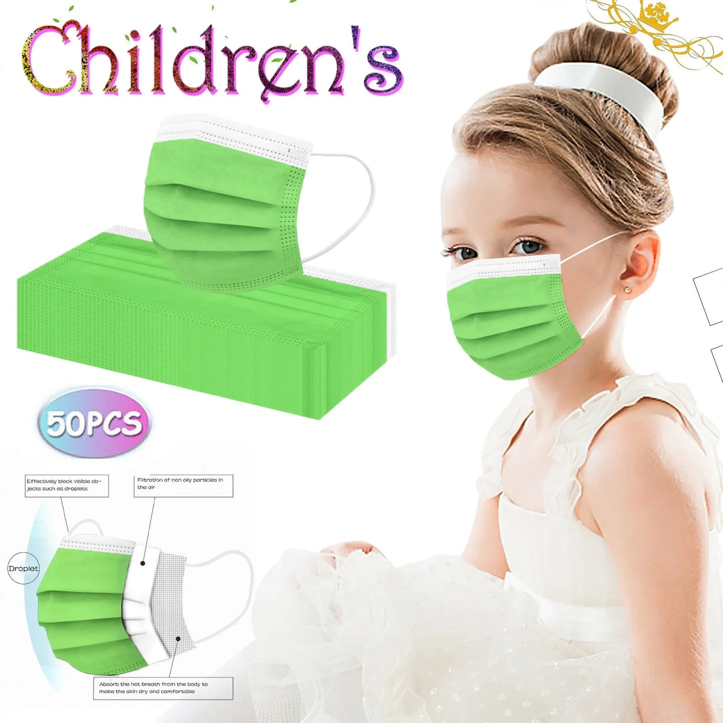 50pcs Kids Face Mask Disposable 3 Ply Safety Face Mask 4-12 Children Face Mask BUY TWO BOXES AND GET A FREE LAPTOP STAND