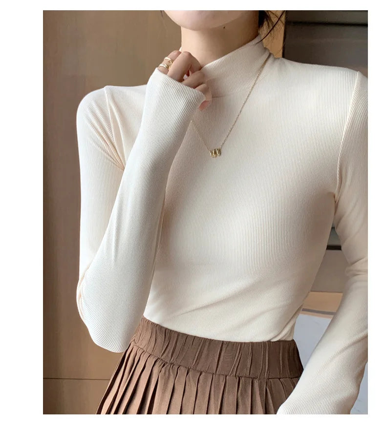 2024 New Knitted Half-turtleneck Pullovers Women Bottom Shirts Sweater Jumper Elegant USA and Canadian Fashion Long-sleeved Tops Knitwear