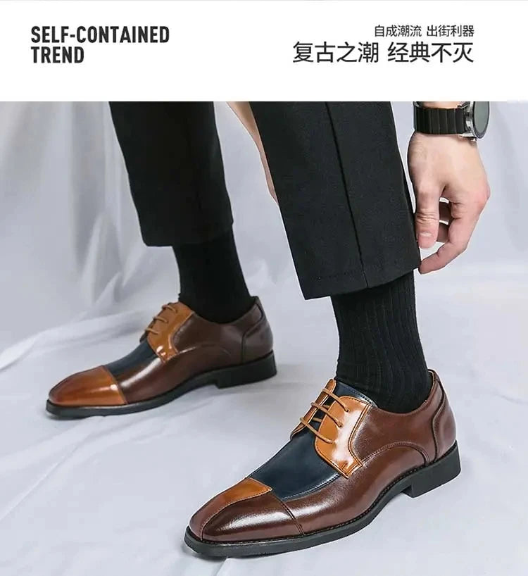 New Fashionable 2024-2025 Derby Shoes Men Shoes Pointed Lace up Business Office Dress Shoes Black Yellow Blue Yellow Size 38-48 Men Shoes