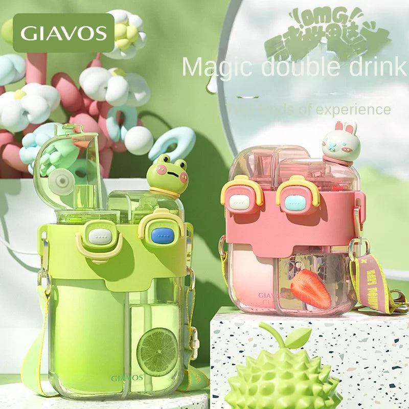 GIAVOS Large Capacity Portable Plastic Cup High Appearance Level Split Storage Cup Children's Water Cup Students with Straw Cup