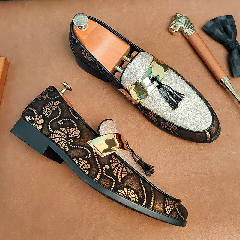 New 2025  Loafers for Men Flock Embroider Tassel Casual Shoes Slip-On Breathable Handmade Mens Dress Shoes Size 38-47