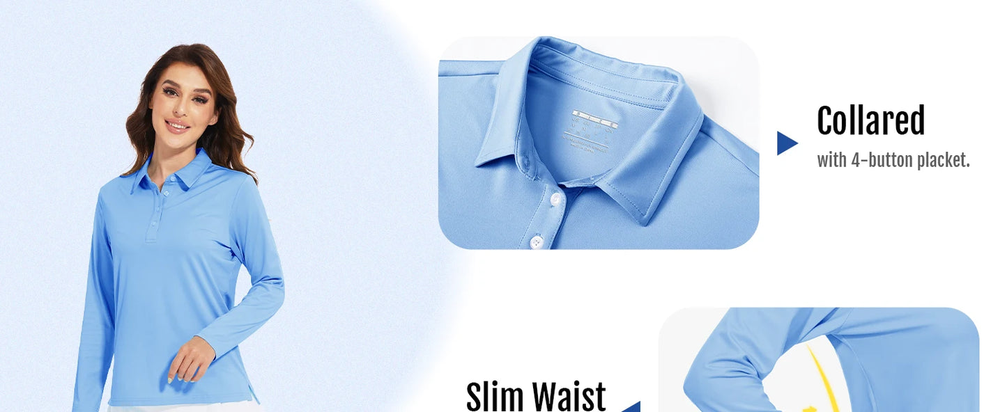 TACVASEN UPF 50+ Polo Shirts Womens Long Sleeve Shirts UV Protection Performance Polos Golf Tennis Working Shirts Pullover Top