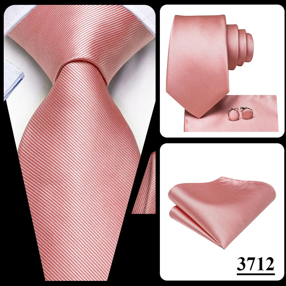 Hi-Tie Solid Green Orange Mens Fashion Necktie Handkerchief Cufflinks for Tuxedo Accessory Classic Silk Luxury Tie for Man Gift