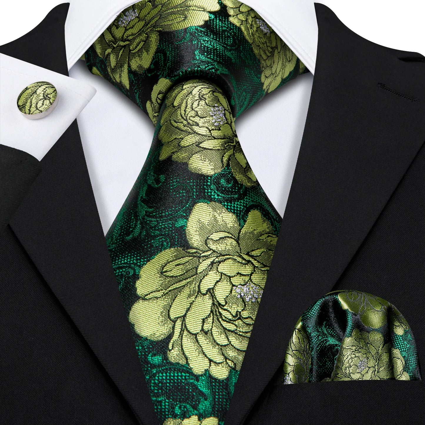 Amazony Epic Green Silk Mens Tie Hanky Cufflinks Set Mint Grass Teal Bottle Sage Pea Green Necktie For Male Wedding Business Party