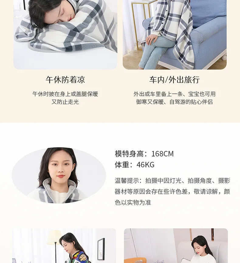 New 2024 Home Decor Wearable Warm Plaid Thin Blanket Fleece Blankets with Button Thicken Winter Warm Throw Blankets for Beds Sofa