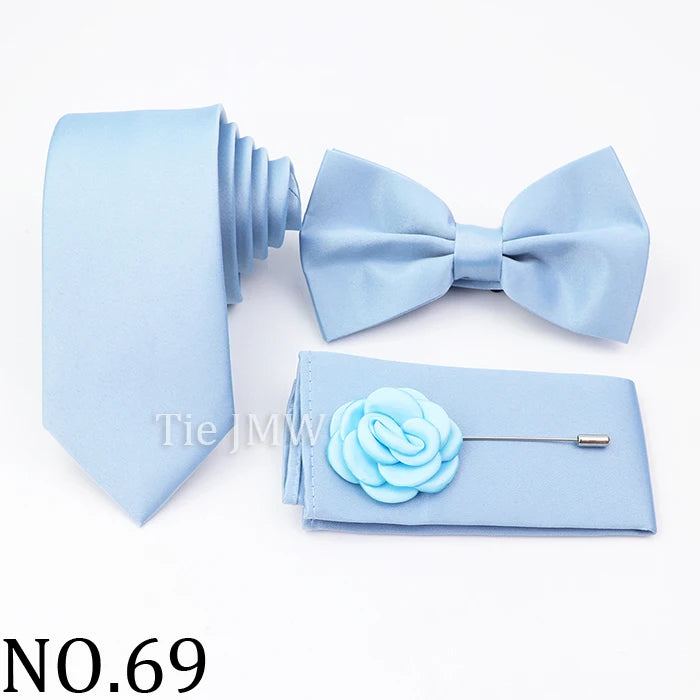 Hot Sale Pink Purple Sage Green Tie Set Polyester Necktie Bowtie Cufflink Brooch For Groom Suit Wedding Cravat Shirt Accessory