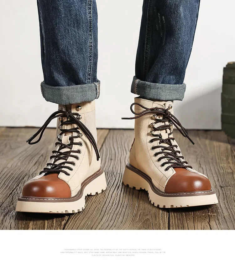 Our new collection 2024-2025 Mid-british Desert Boots for Men Color Match Autumn Winter Designer Cow Leather Platform Shoes Male Fashion Casual Ankle Boots BUY ONE AND GET A FREE GIFT LAPTOP STAND