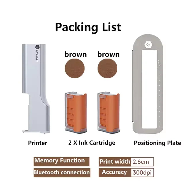 EVEBOT Food Inkjet Printer Handheld DIY Printpen With Auxiliary Ruler Print Size 26*1000 MM Custom Printing for Cafes Bakeries