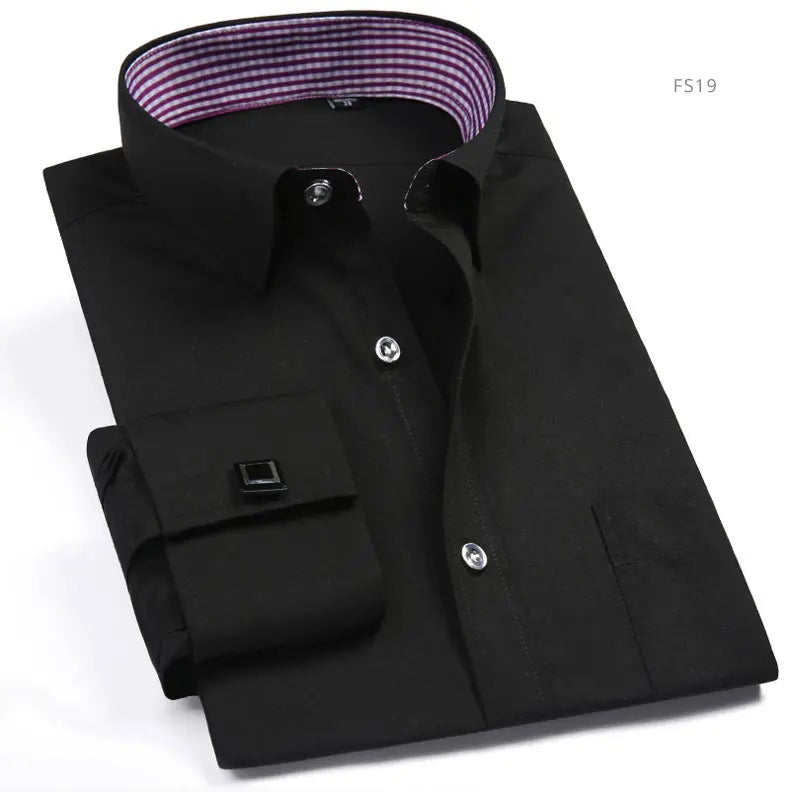 Brand NEW 2024-2025 Fashion Mens French Cufflinks Dress Shirts Long Sleeve Yellow White Blue Social Business Regular Fit Wedding Party Shirt For Man