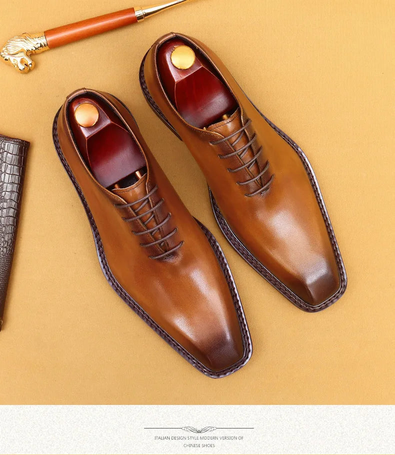 Handmade Mens Wedding Oxford Shoes Brown Genuine Leather Brogue Men's Dress Shoes Lace Up Business Formal Shoes for Men