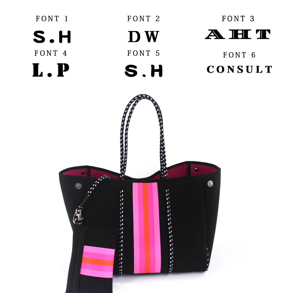 Personalized Custom Women's Handbag Printed Handbag Beach Bag Leisure Travel Tote Bag Diving Material Solid Color With Stripes