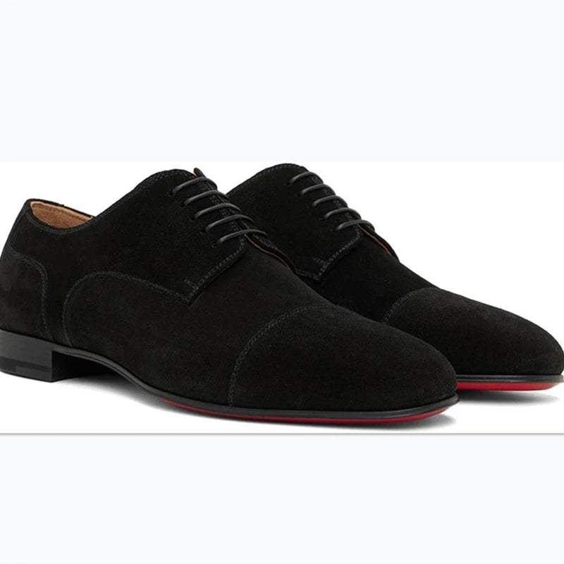 Brand New 2024-2025  Red Sole Men Shoes Black Flock Derby Shoes Breathable Lace-up Handmade Men Shoes Free Shipping Chaussures Pour Hommes
